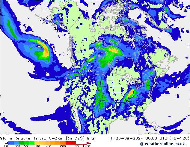 Storm Relative Helicity GFS czw. 26.09.2024 00 UTC