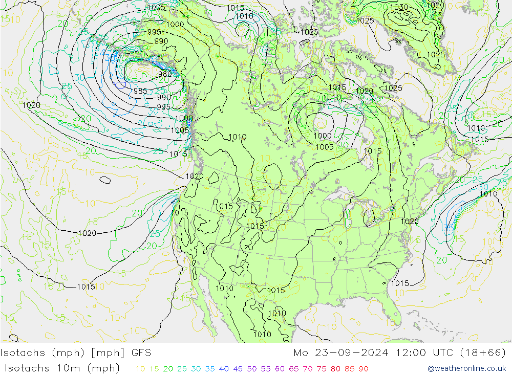 Eşrüzgar Hızları mph GFS Pzt 23.09.2024 12 UTC