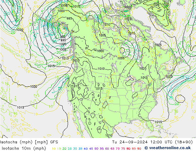 Isotachen (mph) GFS Di 24.09.2024 12 UTC