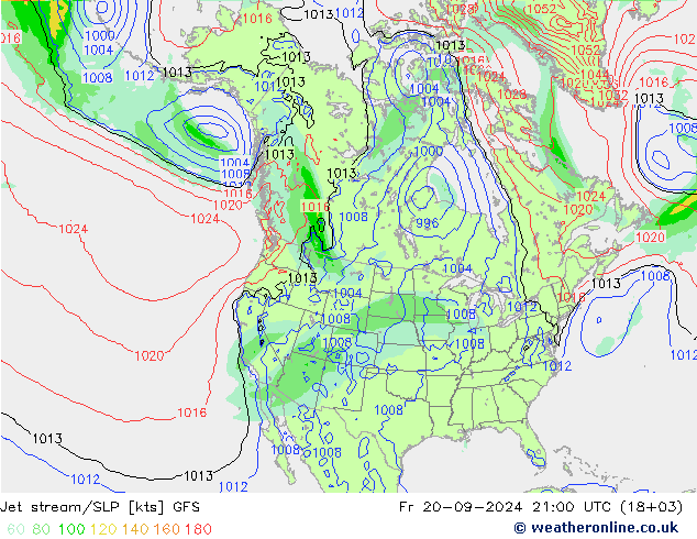 джет/приземное давление GFS пт 20.09.2024 21 UTC