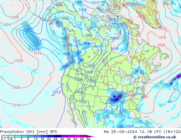 Z500/Rain (+SLP)/Z850 GFS Mi 25.09.2024 18 UTC