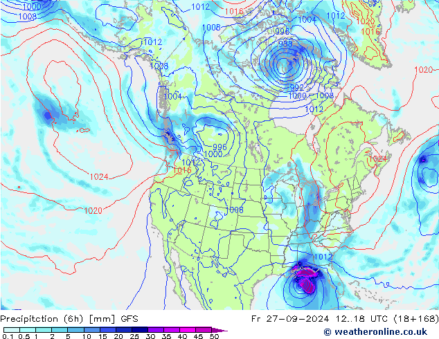 Z500/Rain (+SLP)/Z850 GFS  27.09.2024 18 UTC