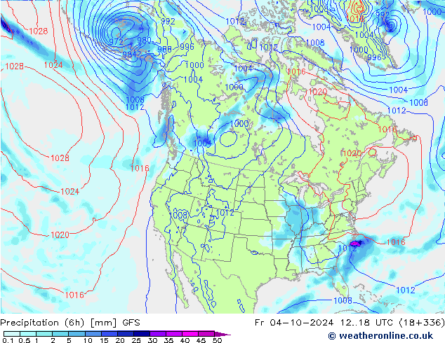 Precipitation (6h) GFS Pá 04.10.2024 18 UTC