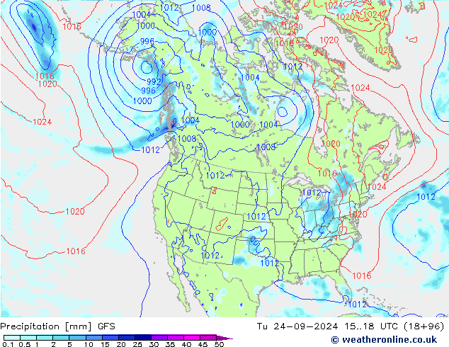 Précipitation GFS mar 24.09.2024 18 UTC
