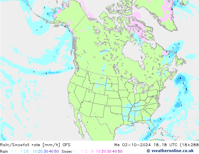 Rain/Snowfall rate GFS mer 02.10.2024 18 UTC