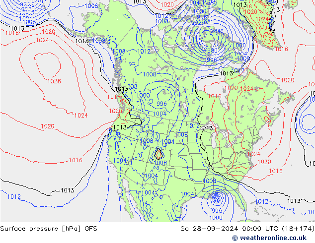 приземное давление GFS сб 28.09.2024 00 UTC