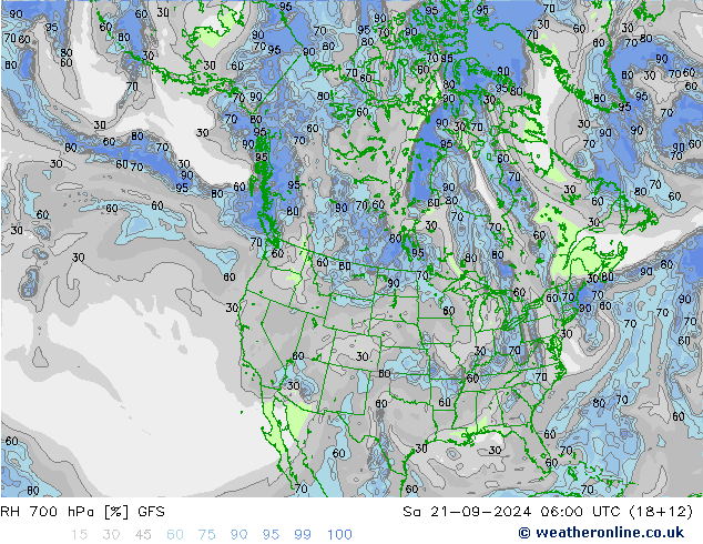 RH 700 hPa GFS Sa 21.09.2024 06 UTC