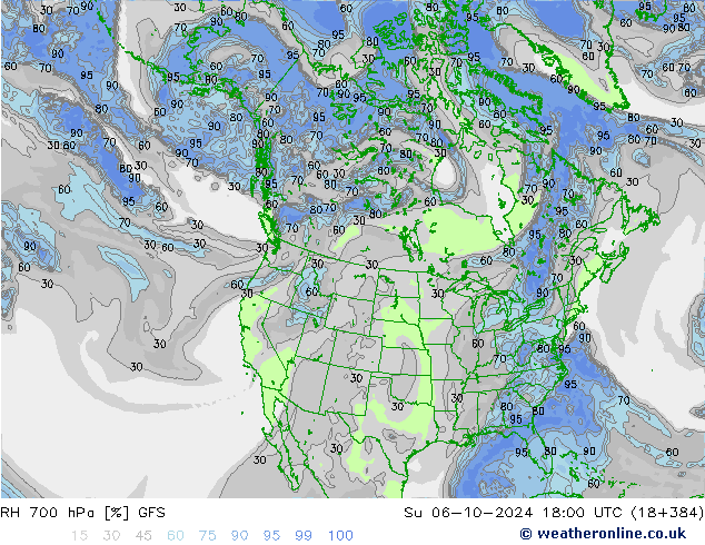 RH 700 hPa GFS Su 06.10.2024 18 UTC