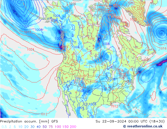 Precipitation accum. GFS nie. 22.09.2024 00 UTC