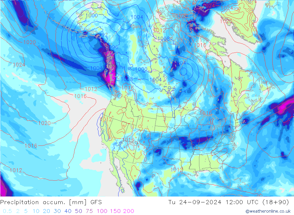 Totale neerslag GFS di 24.09.2024 12 UTC