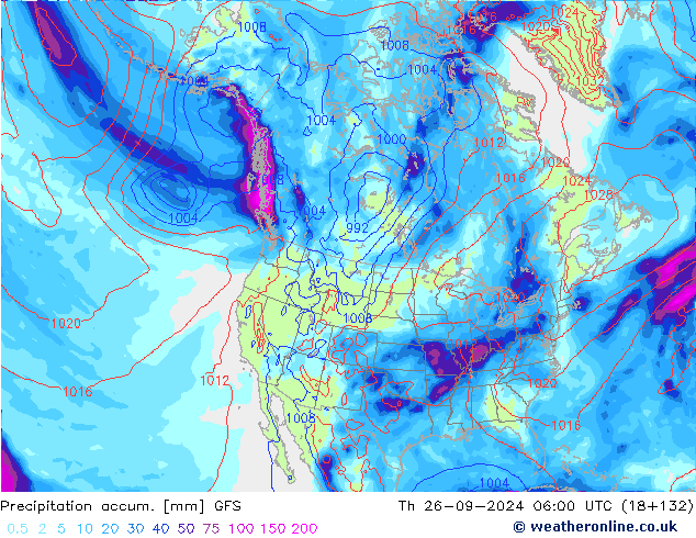 Precipitation accum. GFS gio 26.09.2024 06 UTC