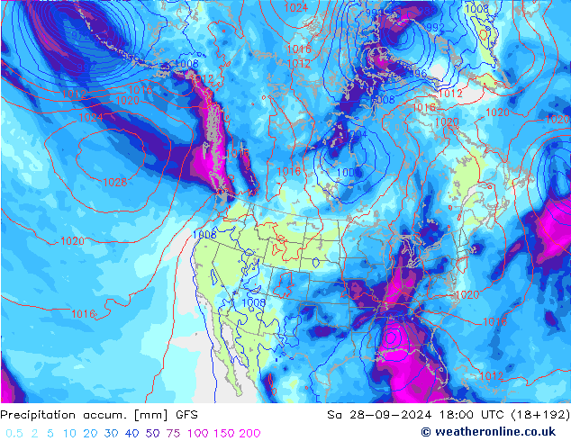 Precipitation accum. GFS Sa 28.09.2024 18 UTC