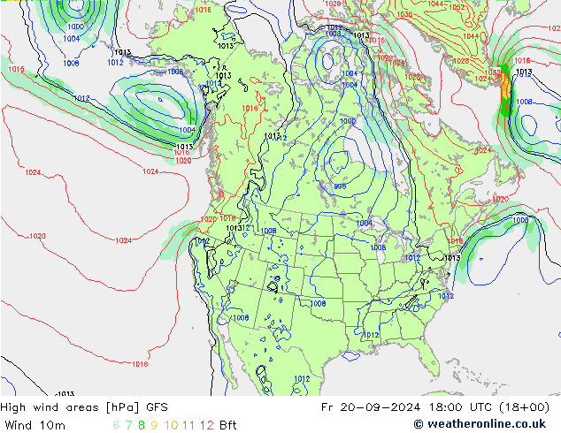 Windvelden GFS vr 20.09.2024 18 UTC