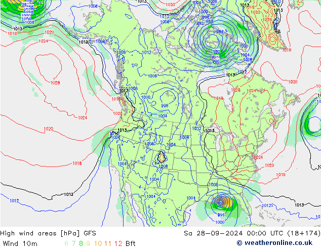 High wind areas GFS Sa 28.09.2024 00 UTC