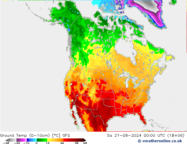 Ground Temp (0-10cm) GFS Sa 21.09.2024 00 UTC