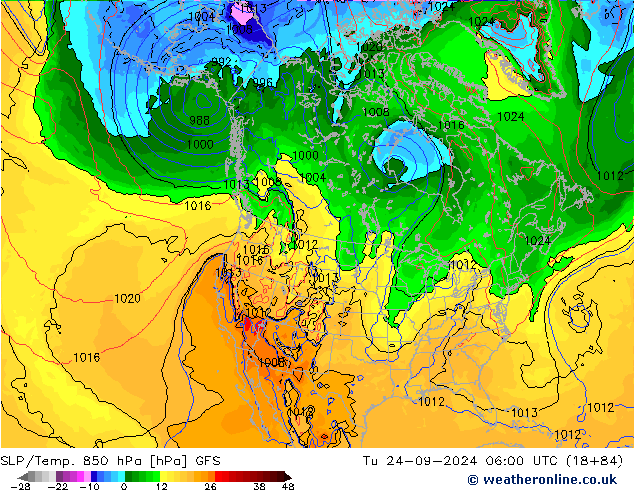 SLP/Temp. 850 hPa GFS Tu 24.09.2024 06 UTC