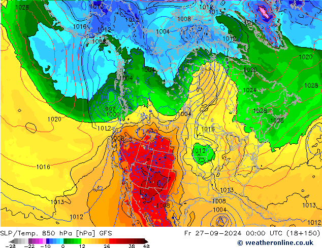 SLP/Temp. 850 hPa GFS  27.09.2024 00 UTC