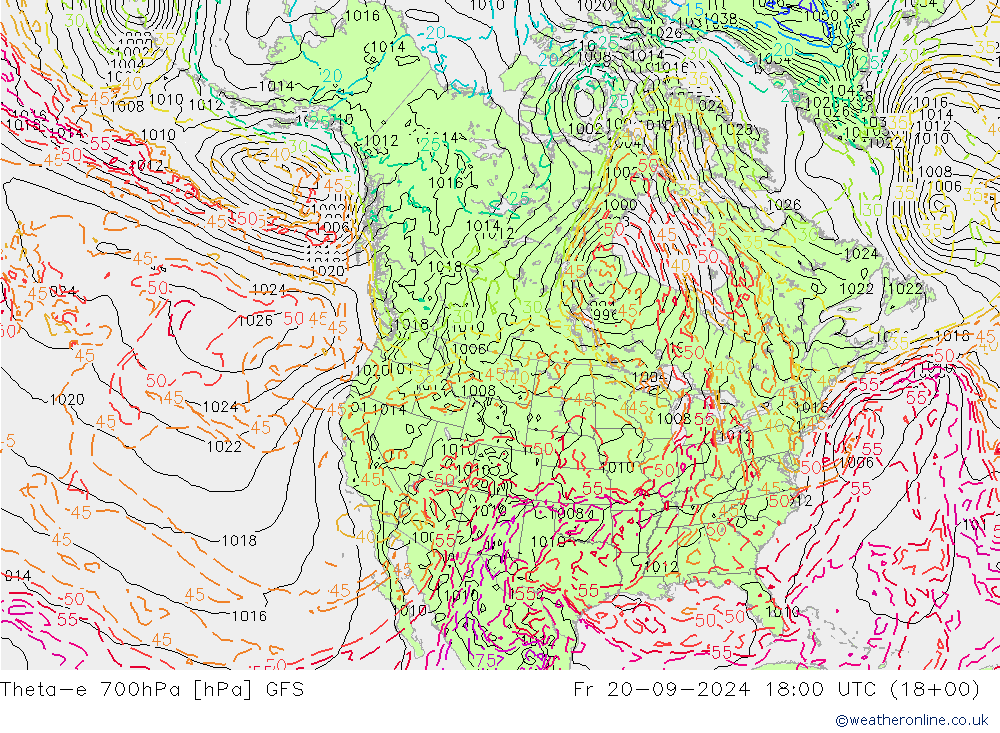 Theta-e 700hPa GFS Fr 20.09.2024 18 UTC