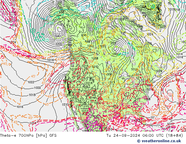 Theta-e 700hPa GFS Di 24.09.2024 06 UTC