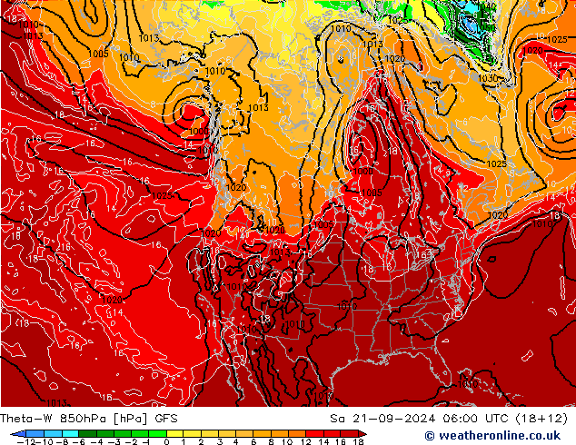 Theta-W 850hPa GFS sáb 21.09.2024 06 UTC