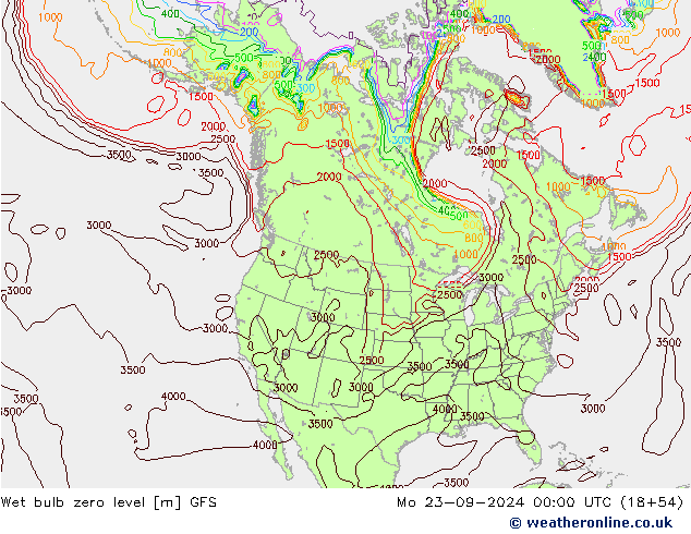 Theta-W Zero termico GFS lun 23.09.2024 00 UTC