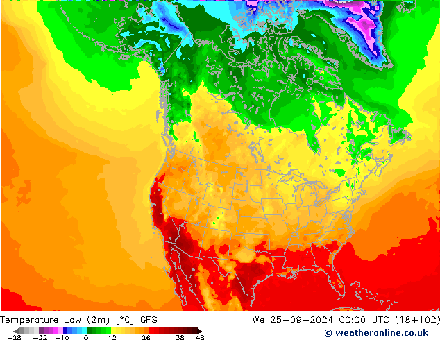 Temperature Low (2m) GFS We 25.09.2024 00 UTC