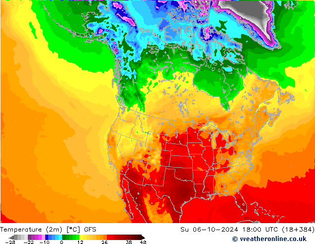 Temperature (2m) GFS Su 06.10.2024 18 UTC