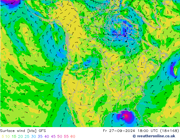 Surface wind GFS Fr 27.09.2024 18 UTC