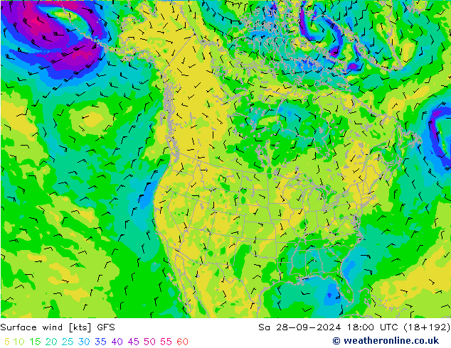 Bodenwind GFS Sa 28.09.2024 18 UTC