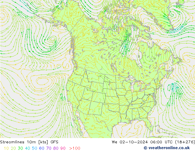 Linha de corrente 10m GFS Qua 02.10.2024 06 UTC