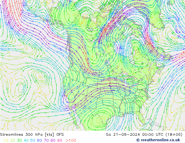 Stromlinien 300 hPa GFS Sa 21.09.2024 00 UTC