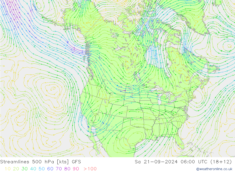 Stromlinien 500 hPa GFS Sa 21.09.2024 06 UTC