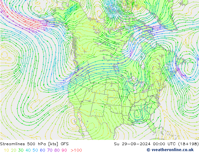 Stromlinien 500 hPa GFS So 29.09.2024 00 UTC