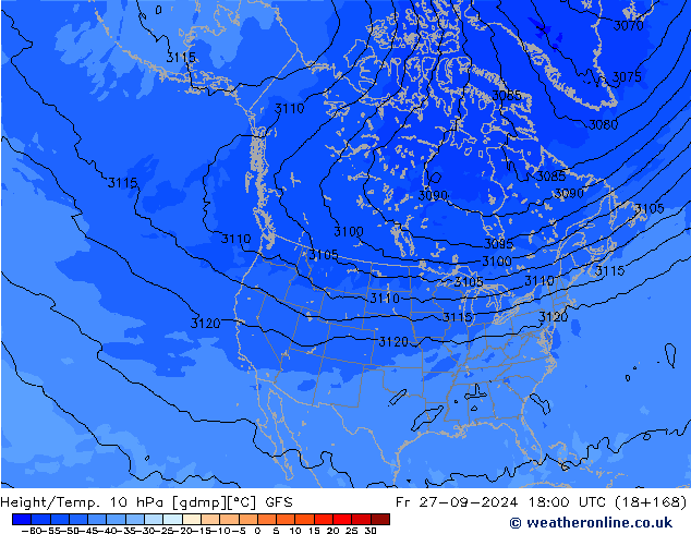 Height/Temp. 10 hPa GFS Fr 27.09.2024 18 UTC