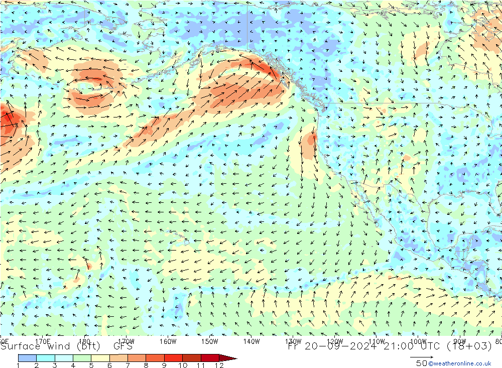 Viento 10 m (bft) GFS septiembre 2024