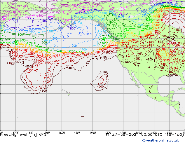 Freezing level GFS пт 27.09.2024 00 UTC