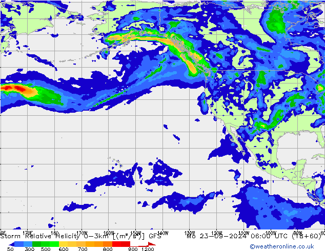 Storm Relative Helicity GFS пн 23.09.2024 06 UTC