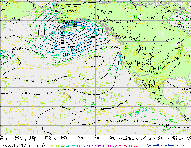 Isotachs (mph) GFS  23.09.2024 00 UTC