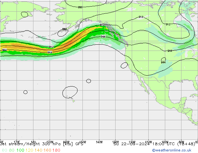 Jet stream/Height 300 hPa GFS Su 22.09.2024 18 UTC