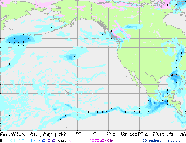 Rain/Snowfall rate GFS ven 27.09.2024 18 UTC