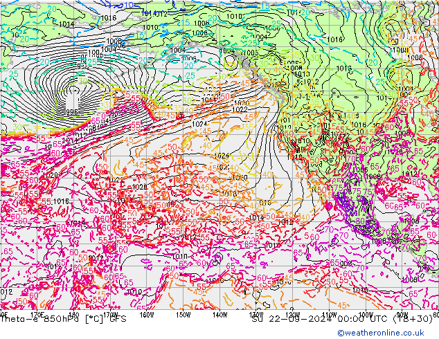 Theta-e 850hPa GFS Su 22.09.2024 00 UTC