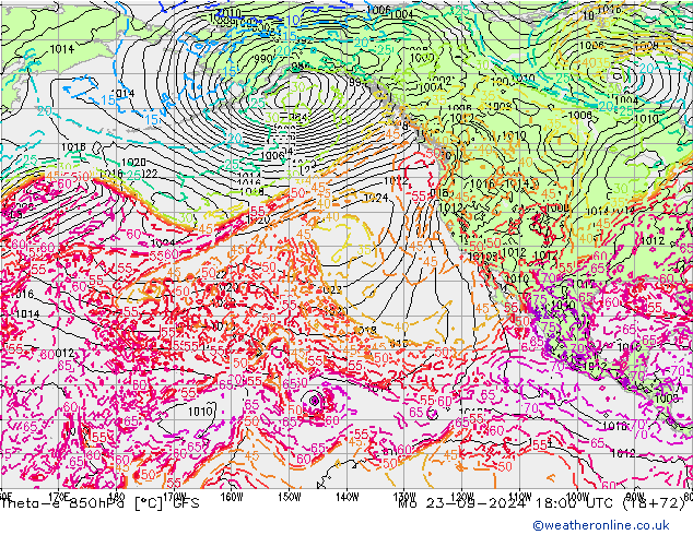 Theta-e 850hPa GFS Pzt 23.09.2024 18 UTC