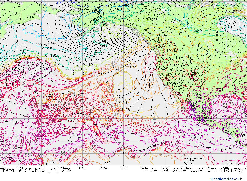 Theta-e 850hPa GFS mar 24.09.2024 00 UTC