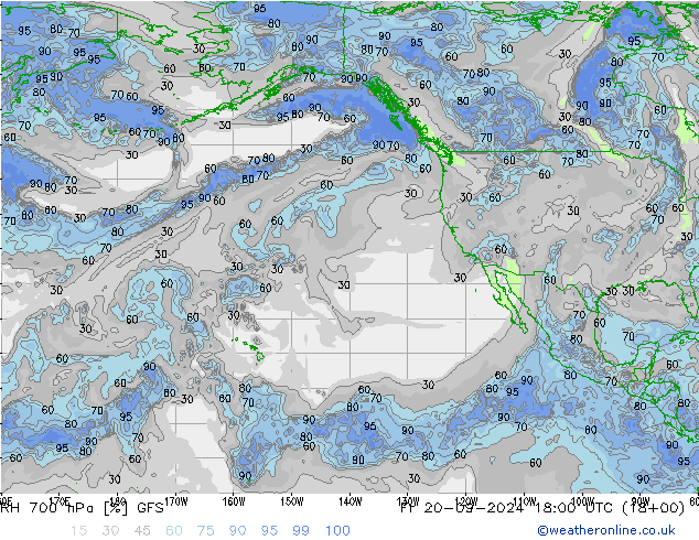 RH 700 hPa GFS Pá 20.09.2024 18 UTC