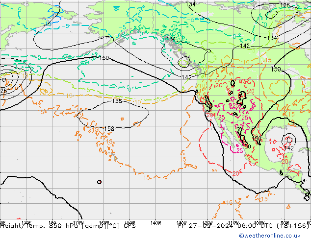 Z500/Rain (+SLP)/Z850 GFS ven 27.09.2024 06 UTC