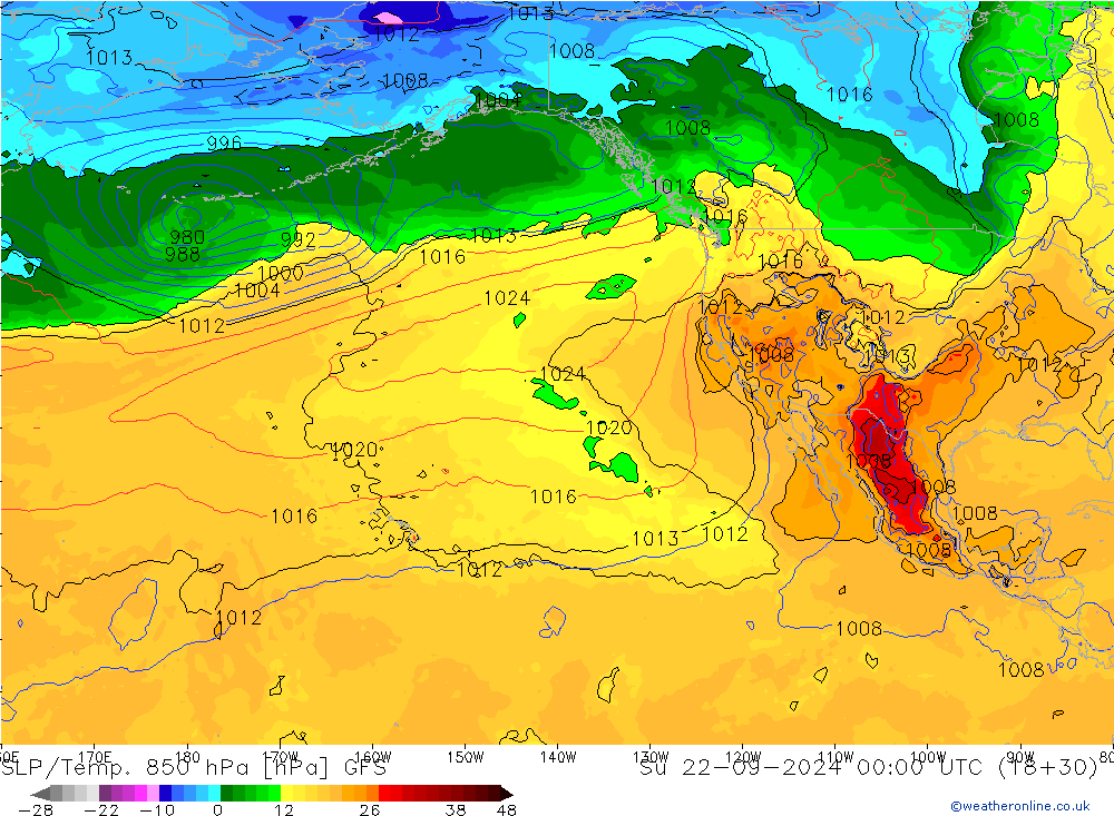 850 hPa Yer Bas./Sıc GFS Paz 22.09.2024 00 UTC