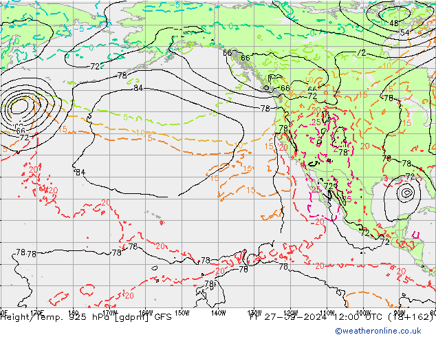 Height/Temp. 925 hPa GFS Fr 27.09.2024 12 UTC