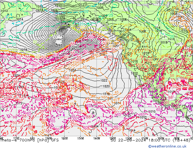 Theta-e 700hPa GFS Ne 22.09.2024 18 UTC