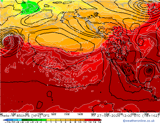 Theta-W 850hPa GFS Cu 27.09.2024 12 UTC