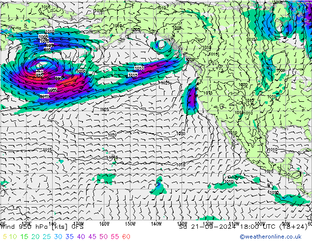 Wind 950 hPa GFS Sa 21.09.2024 18 UTC